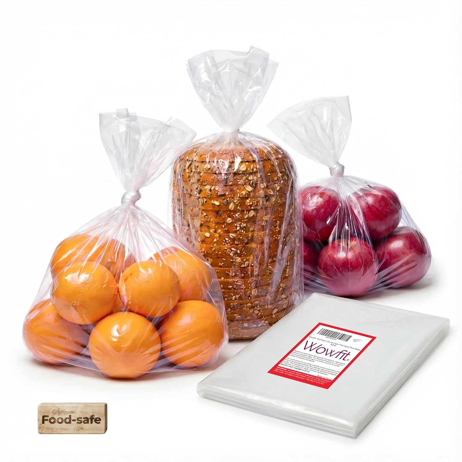 Wowfit 100 CT 12×18 Inch 1.1 Mil Clear Plastic Flat Open Poly Bags – Great for Bread, Food Storage, Sandwiches, Pizza, Cotton Candy, Hats, Plates, and More