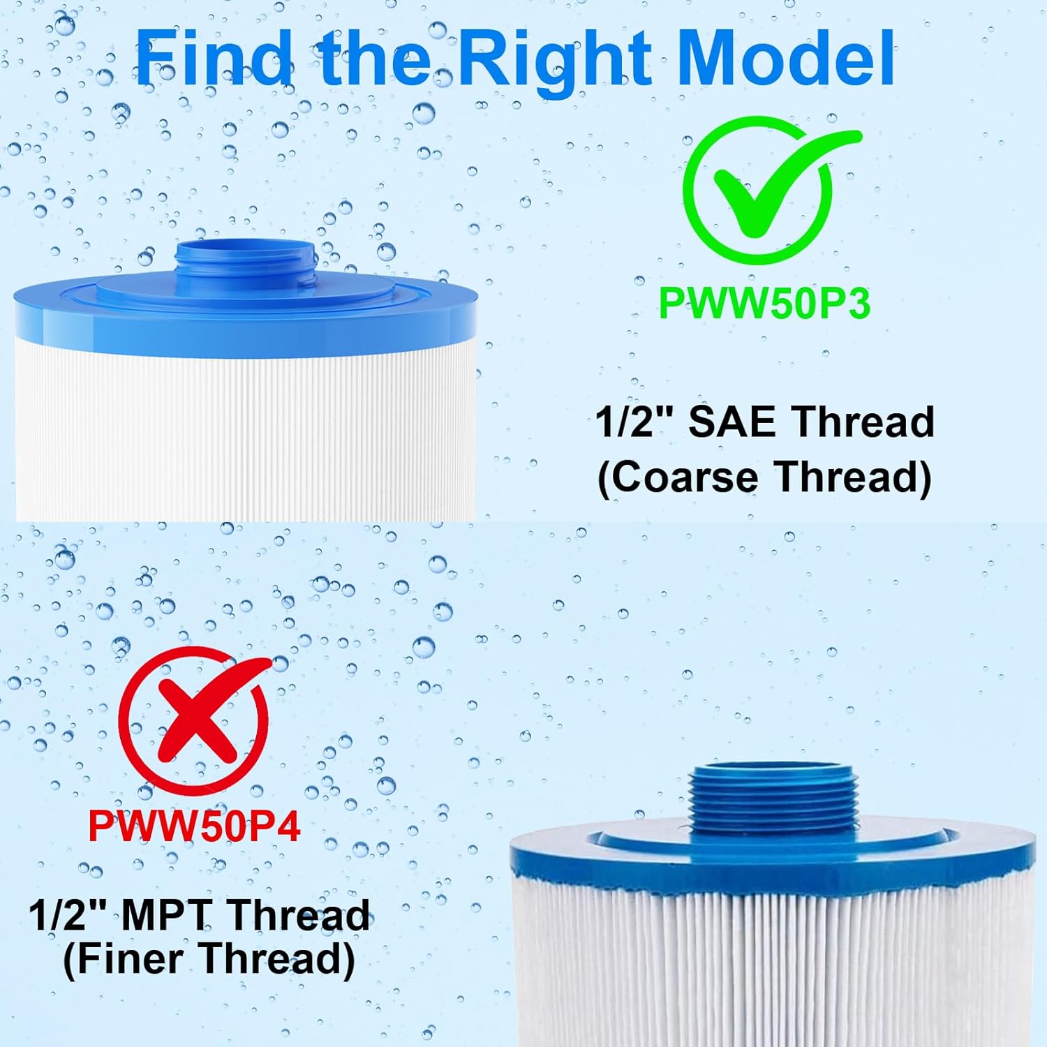 6CH-940 Hot Tub Filter Compatible with Unicel 6CH-940, Filbur FC-0359, PWW50P3, 817-0050, 25252, 03FIL1400, (1 1/2" SAE Thread) Pool Spa Filters Cartridge Replacements 2 Pack - Image 3