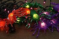 Vista 9 de Guirnalda de luces de araña de Halloween para exteriores, 8.5 pies, cadena de luces colgantes de Halloween con 10 luces LED de araña multicolor