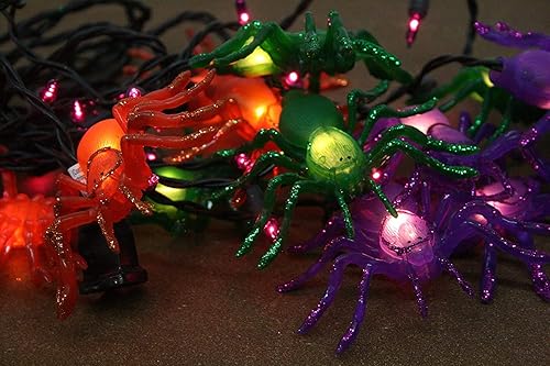 Miniatura 9 de Guirnalda de luces de araña de Halloween para exteriores, 8.5 pies, cadena de luces colgantes de Halloween con 10 luces LED de araña multicolor,
