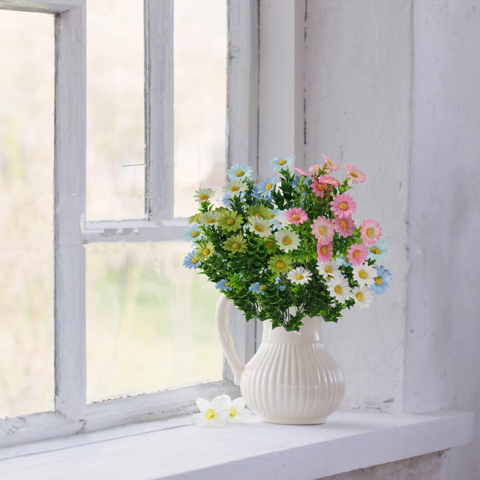 astylishome Outdoor Artificial Flowers 60 Pcs Faux Daisy Fake Plants Wedding Party Bouquets Decoration Real Touch Flowers that Look Real DIY Home Garden 2013 - Image 4