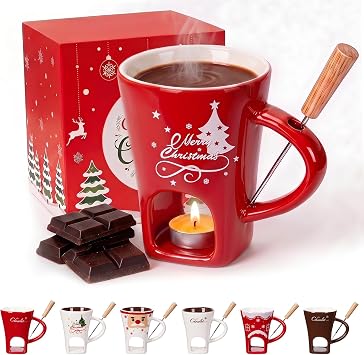 Chocolate Fondue Mug, Chocolate Melting Cup with Forks, Air Circulation Personal Cheese & Butter Melting Cup for Birthday Party, Wedding, Christmas Gifts # 01