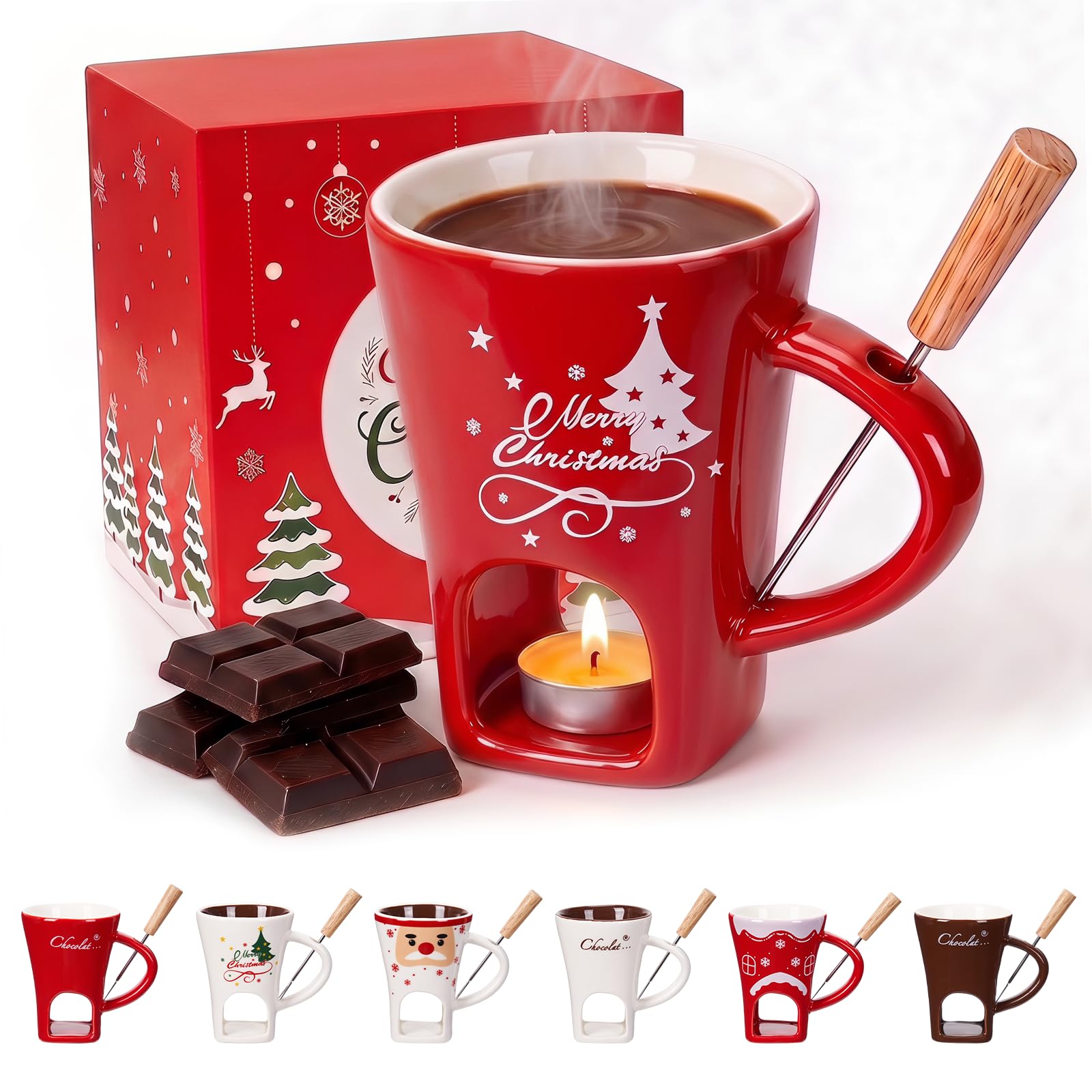 Chocolate Fondue Mug, Chocolate Melting Cup with Forks, Air Circulation Personal Cheese & Butter Melting Cup for Birthday Party, Wedding, Christmas Gifts (# 01)