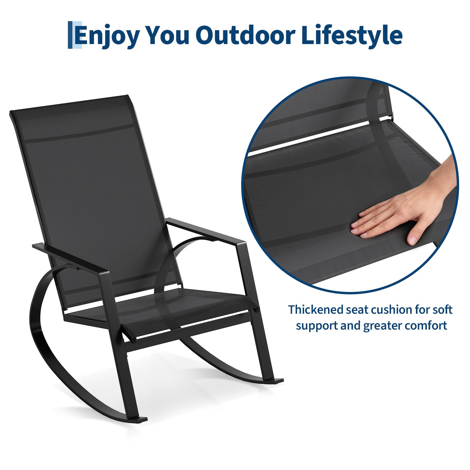 Garvee Schaukelstuhl, Schaukelstühle aus Atmungsaktiv Teslin, Wetterfeste Outdoor Gartenstühle, Schaukelsessel Schwingsessel für Balkon Terrasse Garten Hinterhof Poolbereich