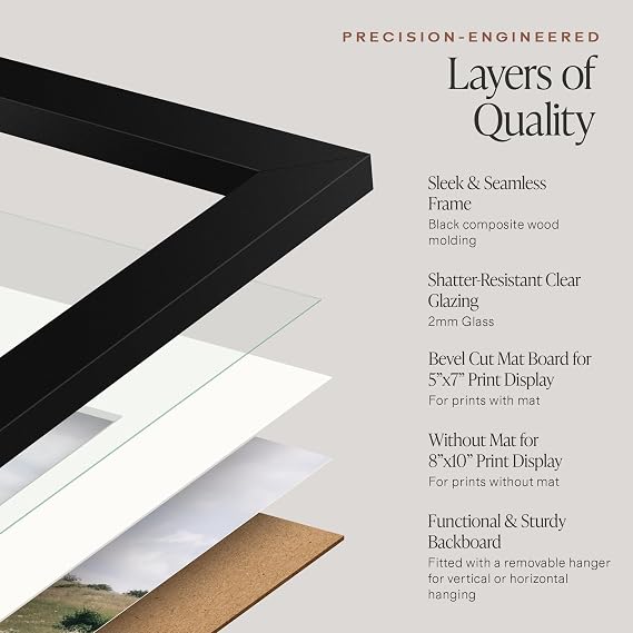 Americanflat 8x10 Photo Frame 4-Pack - with 7x5 Mount - Black