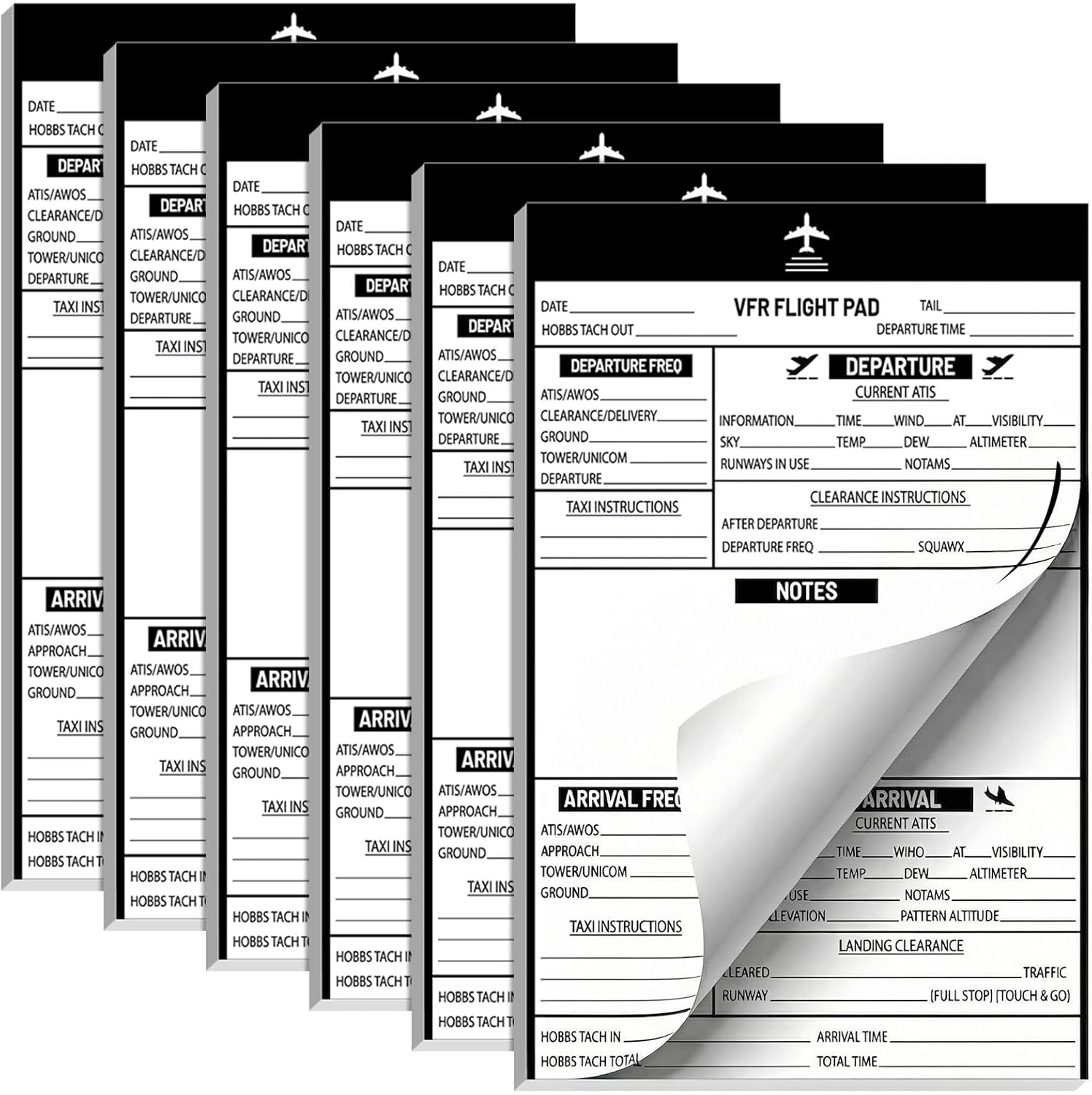 6 Paquetes de Bloc VFR para Tablero de Vuelo de Piloto
