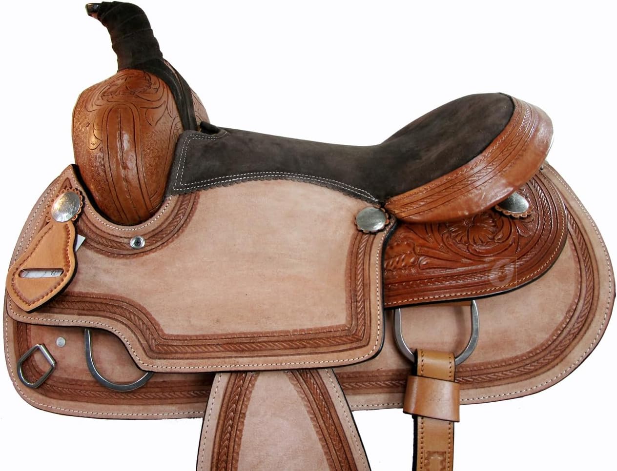 Western Cowboy Saddle 15 16 17 Horse Trail Pleasure Floral Tooled Leather Tack FQHB