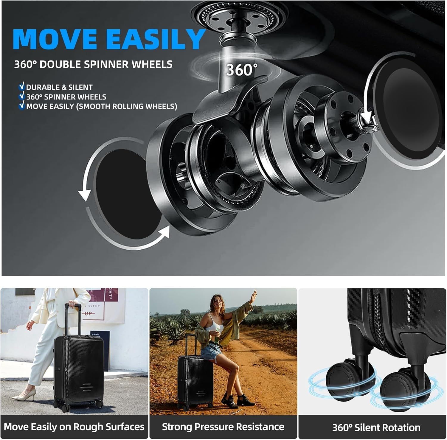 Ddjp 20-inch Hardshell Lightweight Spinner Suitcase - Foldable and Expandable Carry-On Luggage with TSA Combination Lock, Suitable for Unisex, Black