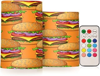 MCHIVER Cheeseburger Tomato Onion Flameless Candles with Remote Timer Battery Operated LED Tealight Fake Candles Set of 2 for Table Home Wedding Decor Patio