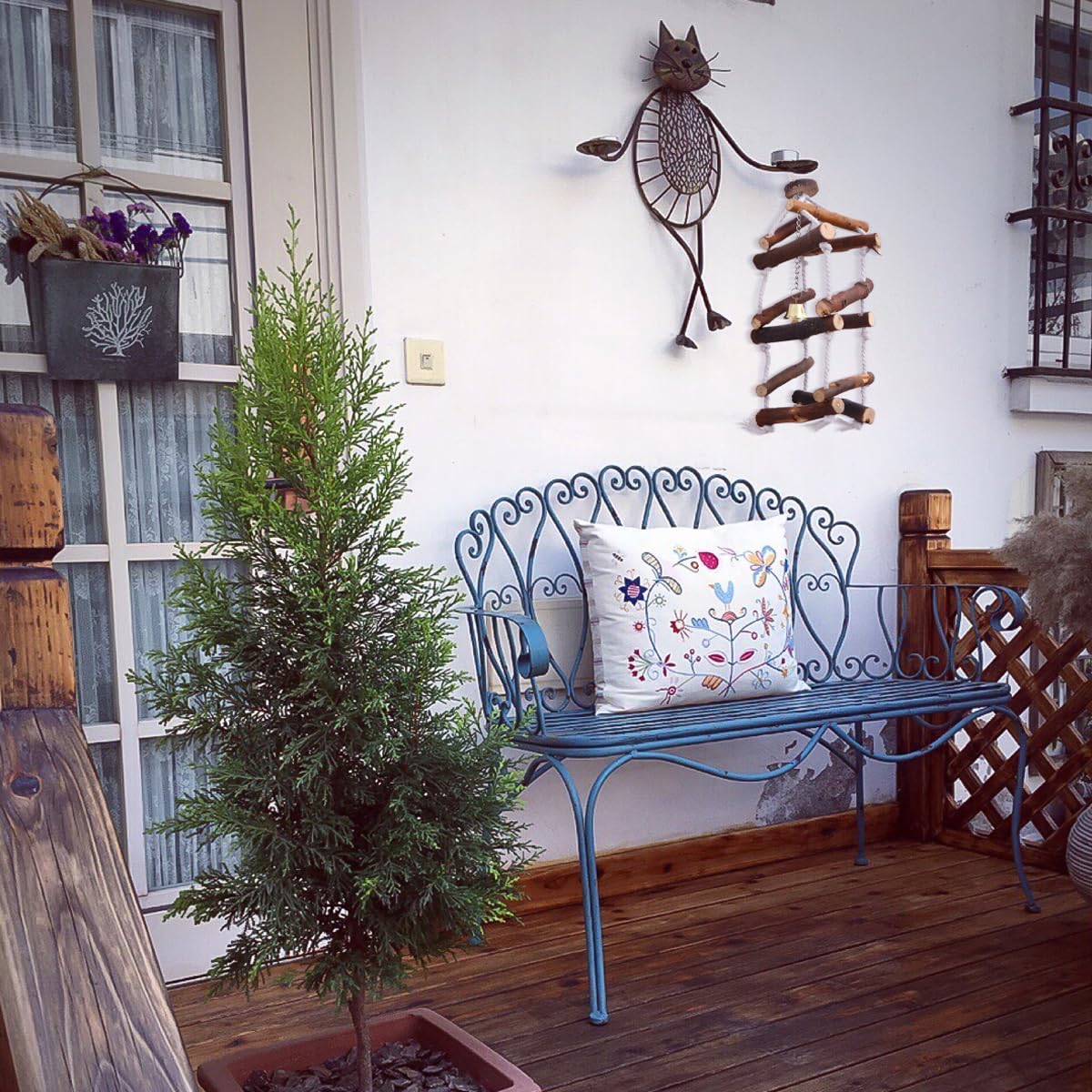 NOLITOY Wooden Parrot Swing with 3 Layers, Hanging Cotton Rope Toy for Parrots, Parakeets, and Cockatiels - and Chewing Accessory for Bird Cage