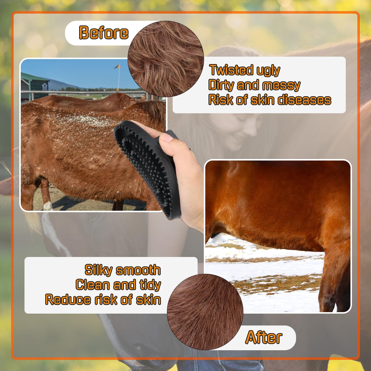 Gummi-Striegel mit Griff, Pferdepflegebürste & Shampoo-Bürste für Hunde, Katzen & Pferde, Fellbürste für Kurz- & Langhaar, Haustier-Bad- & Duschzubehör