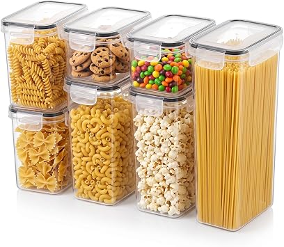 Airtight Cereal Storage Containers Pack of 7, Food Storage Containers with Lids,Spaghetti Storage Jar, Airtight Food Storage Container for Cereal, Pasta