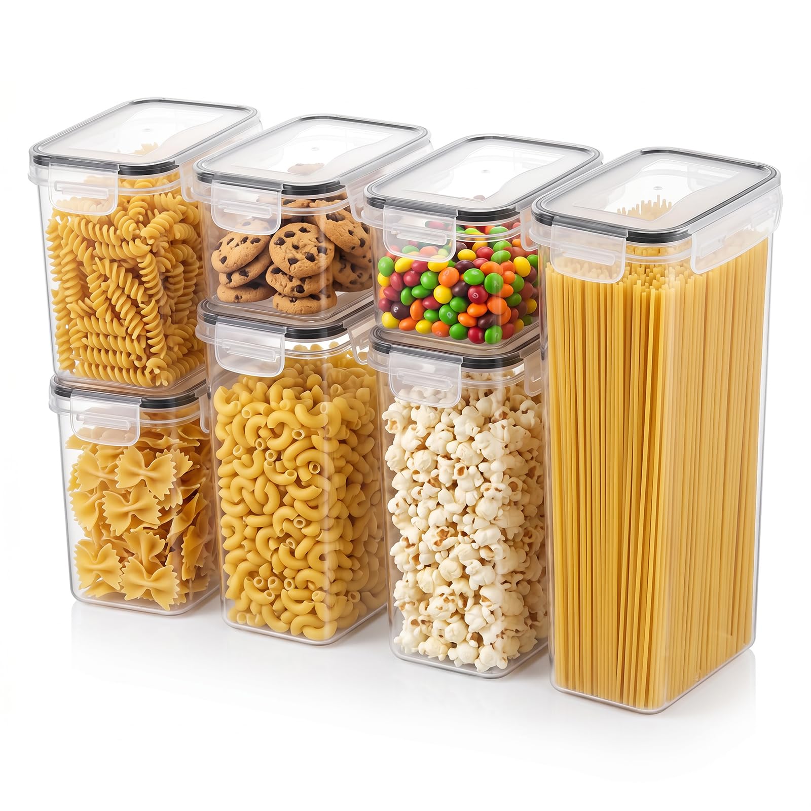 MICHIHOMIE Airtight Cereal Storage Containers Pack of 7, Food Storage Containers with Lids,Spaghetti Storage Jar, Airtight Food Storage Container for Cereal, Pasta