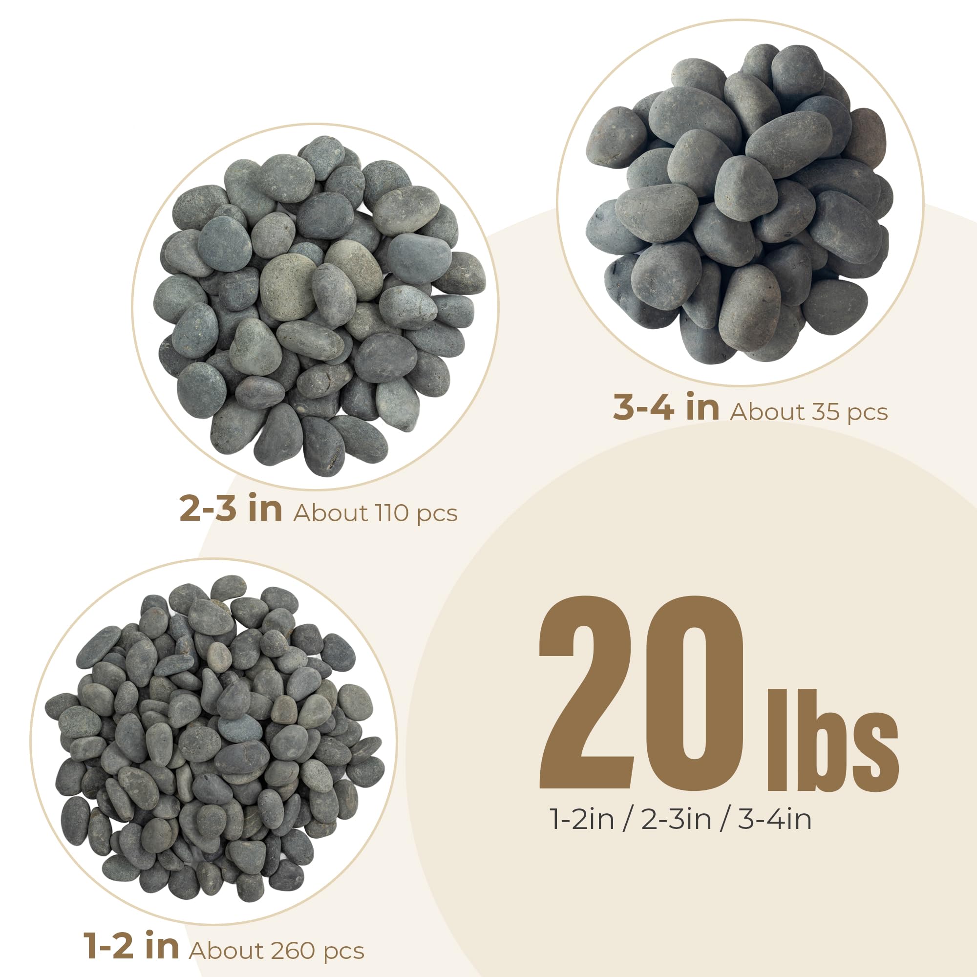 Rocas de río grandes de 40 libras para paisajismo, piedras negras grandes de 2 a 3 pulgadas, piedras de primera calidad seleccionadas a mano para diseño de jardines, peceras, macetas, caminos y