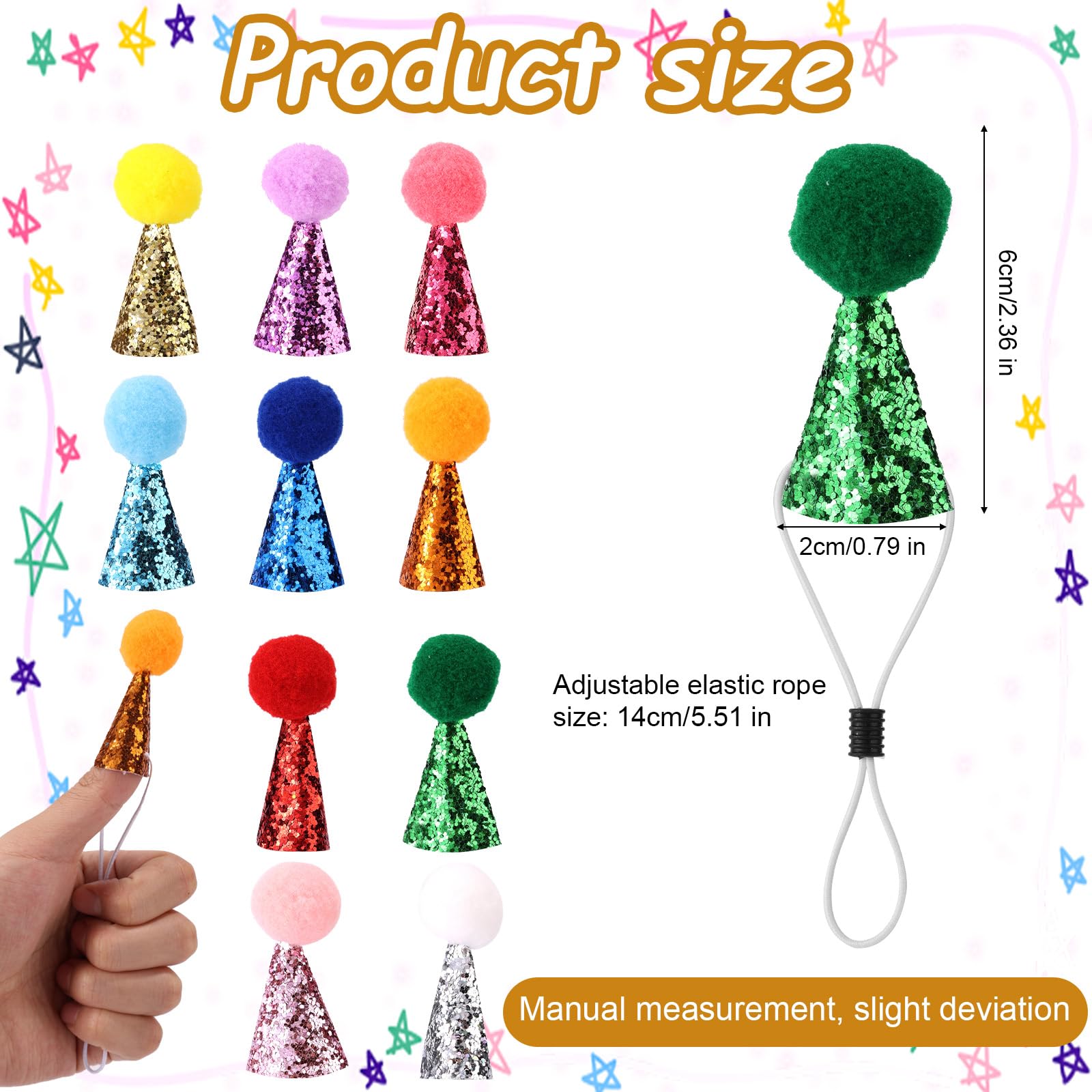 Set di DIECI MINI cappelli da festa per animali, cupcake, cake topper o decorazioni con elastico nei colori primari - Italia