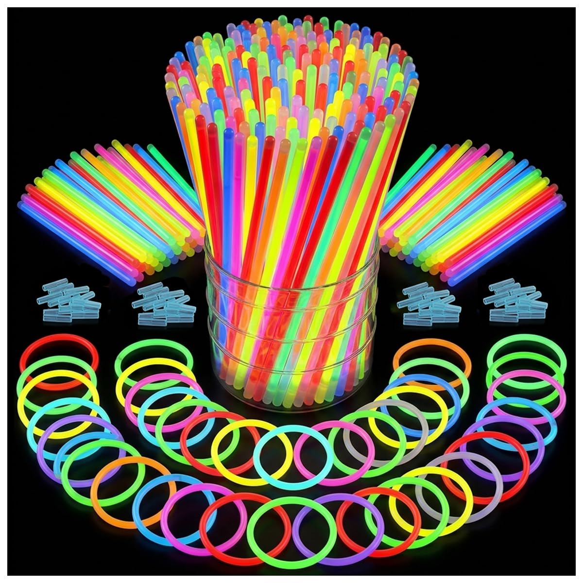 View 1 of 100PCS Glow Sticks Bulk Party Pack, Halloween Glow Sticks For Kids Camping, Glow In The Dark Sticks,8” Glow Party Supplies Bracelets with Connectors