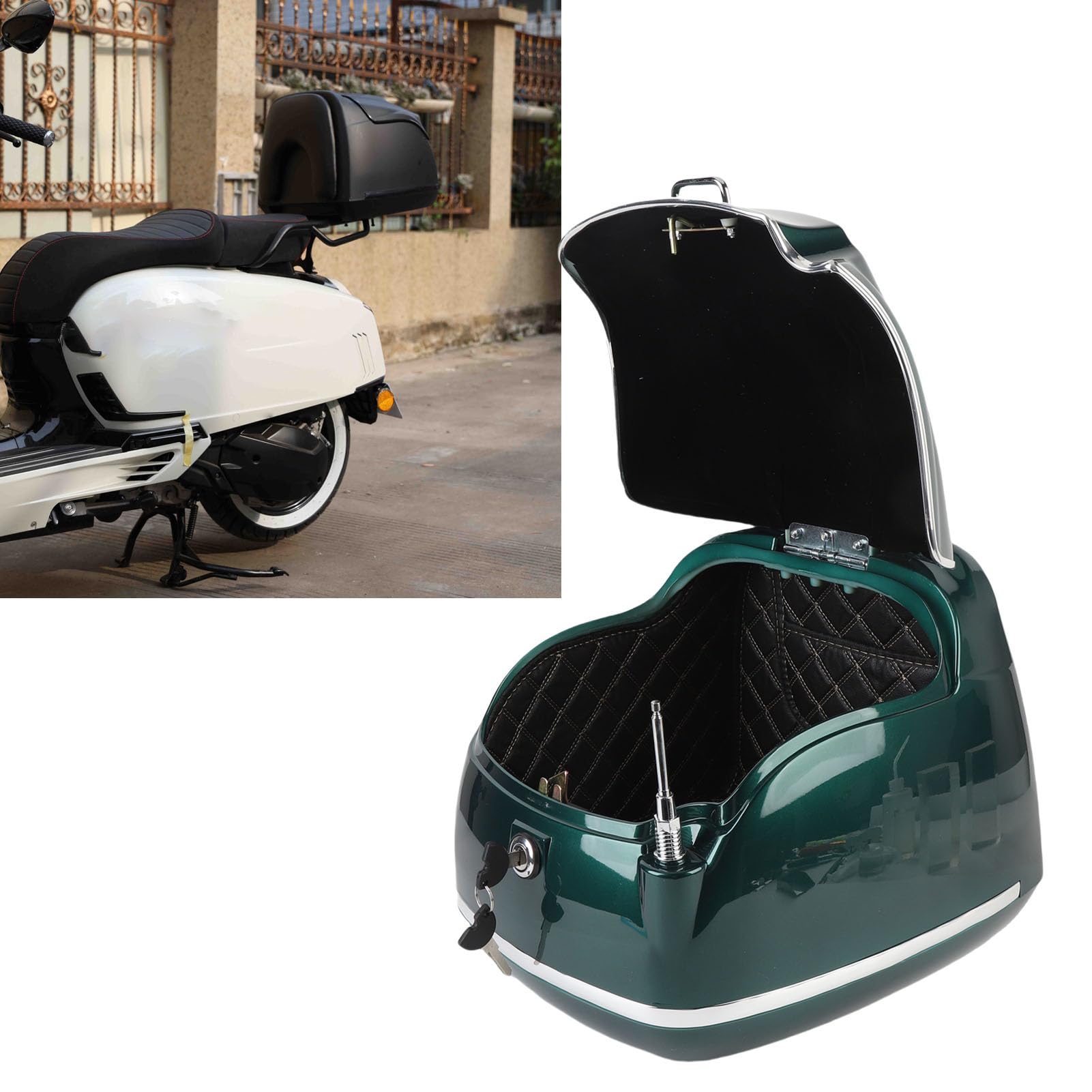Fockety Baúl para Motocicleta de 38 L, baúl Trasero para Scooter, con Respaldo Suave, Universal para Casco, Guantes y Herramientas (Verde Oscuro)