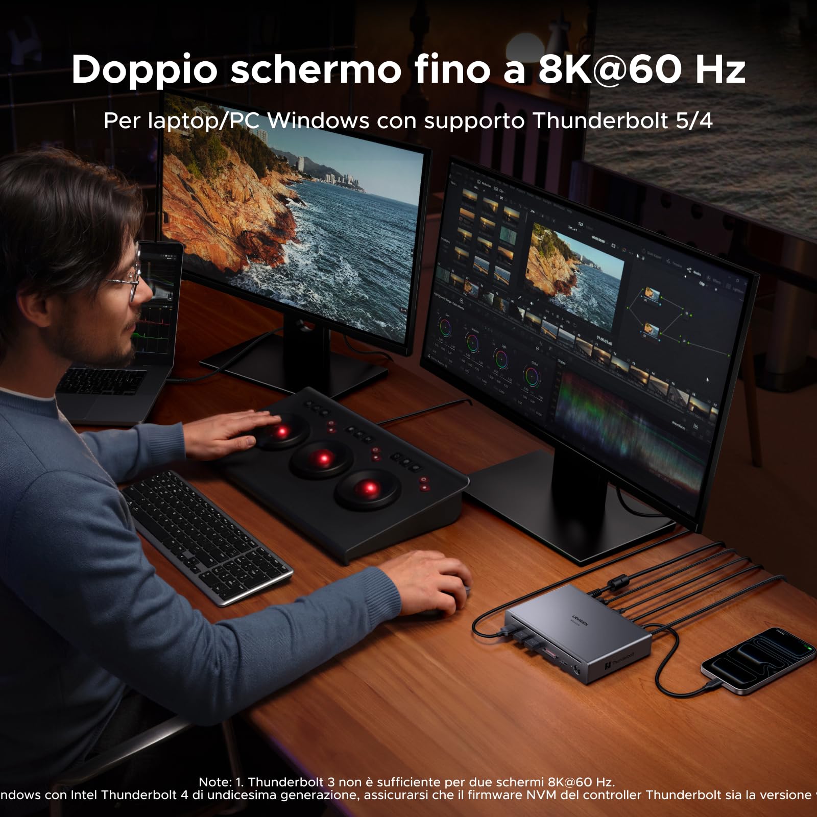 UGREEN Maxidok Thunderbolt 5 Docking Station Revodok 10 in 1 Hub USB C con 2*TBT5 120Gbps 8K60Hz DisplayPort Multi-Display 3*USB-A 3.2 10Gbps RJ45 Gigabit Lettore di Schede SD TF 110W Max Carica