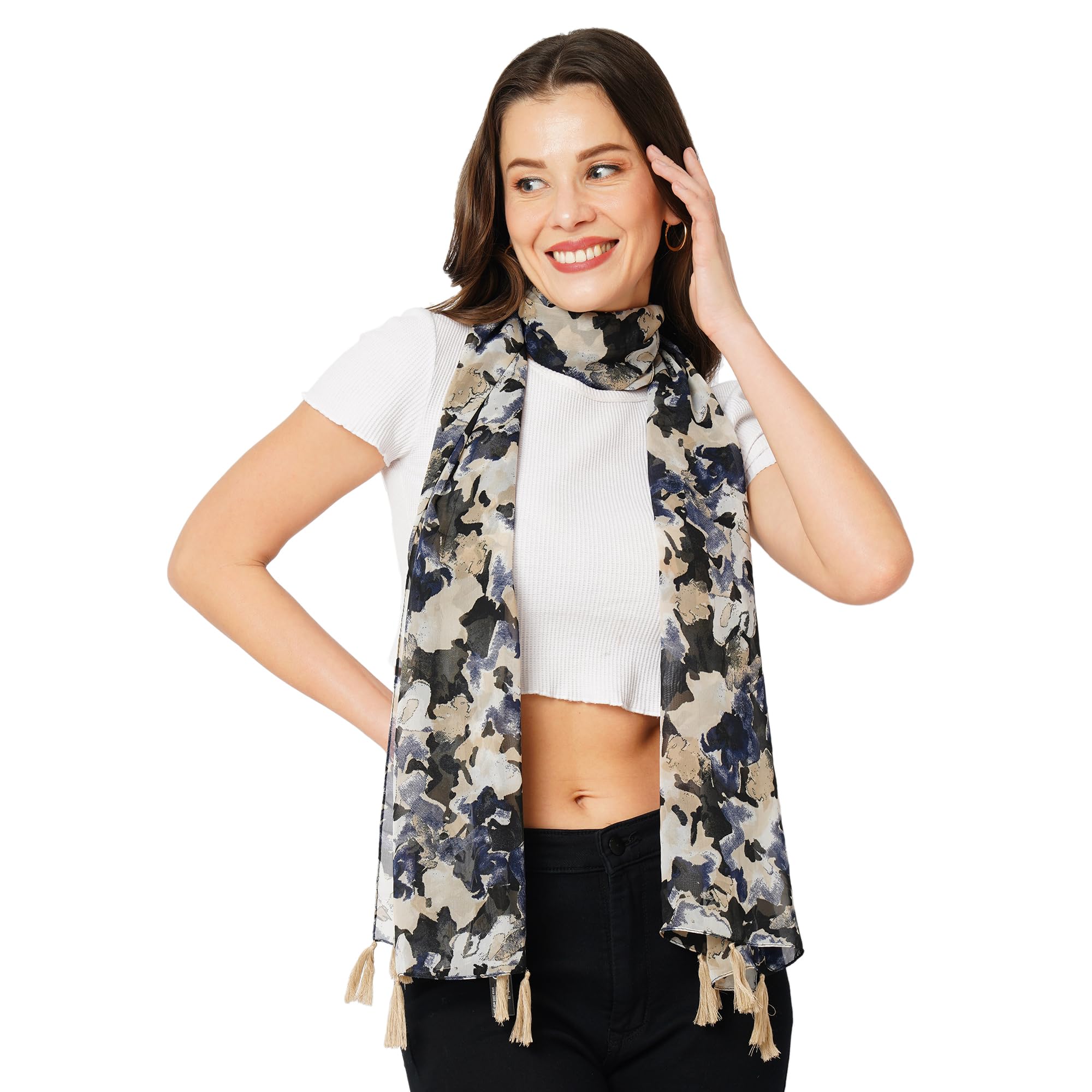 SAHIL SCARFWOMEN PRINTED FANCY TASSEL STOLE (22X72INCH)
