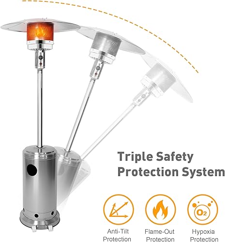 Miniatura 4 de Calentador de patio al aire libre, calentador de gas LP de propano con ruedas, 87 pulgadas de alto, 36000 BTU para patio comercial y residencial