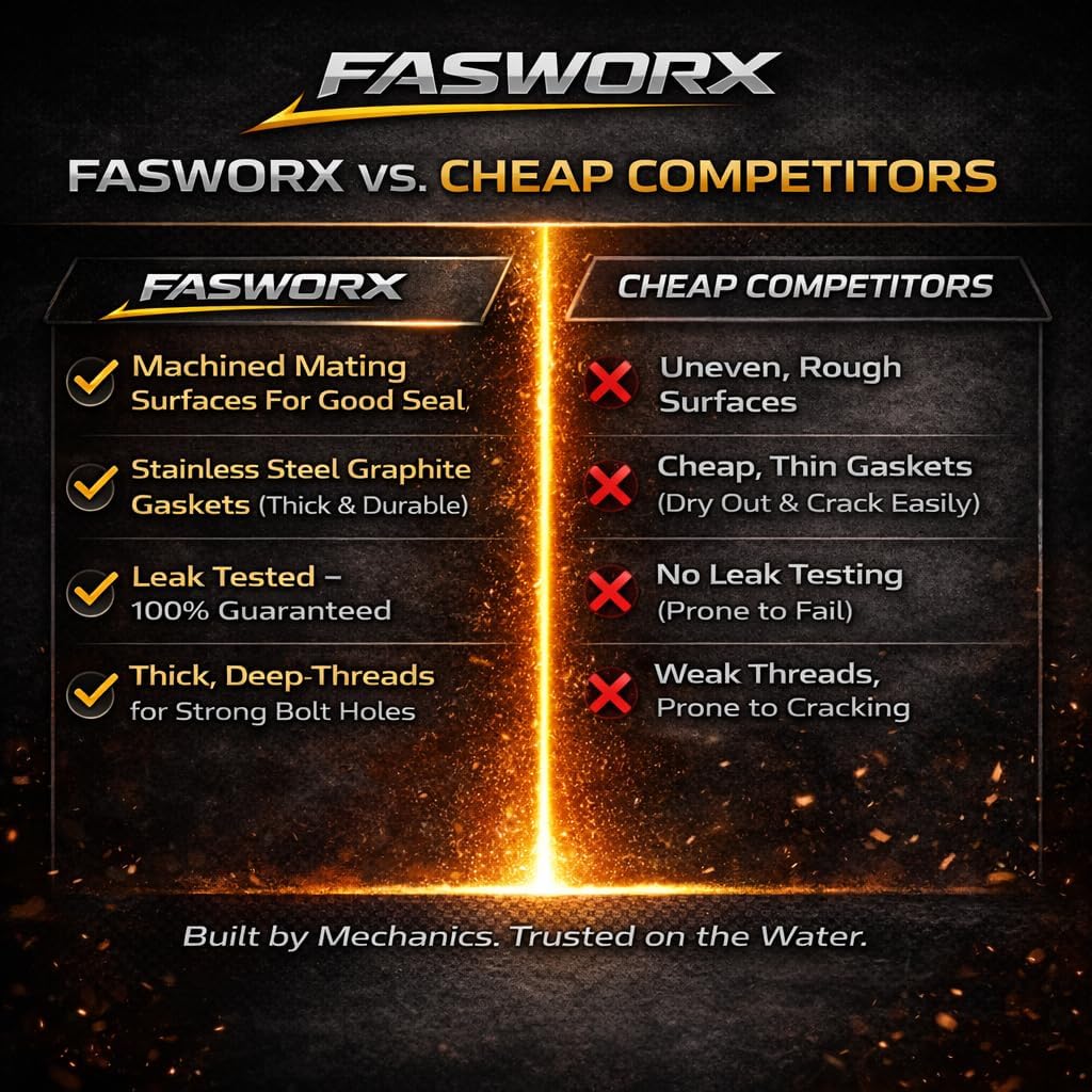 FASWORX Two Cast Iron Exhaust manifolds Compatible with Mercruiser 7.4L, 8.2L, 454, 502