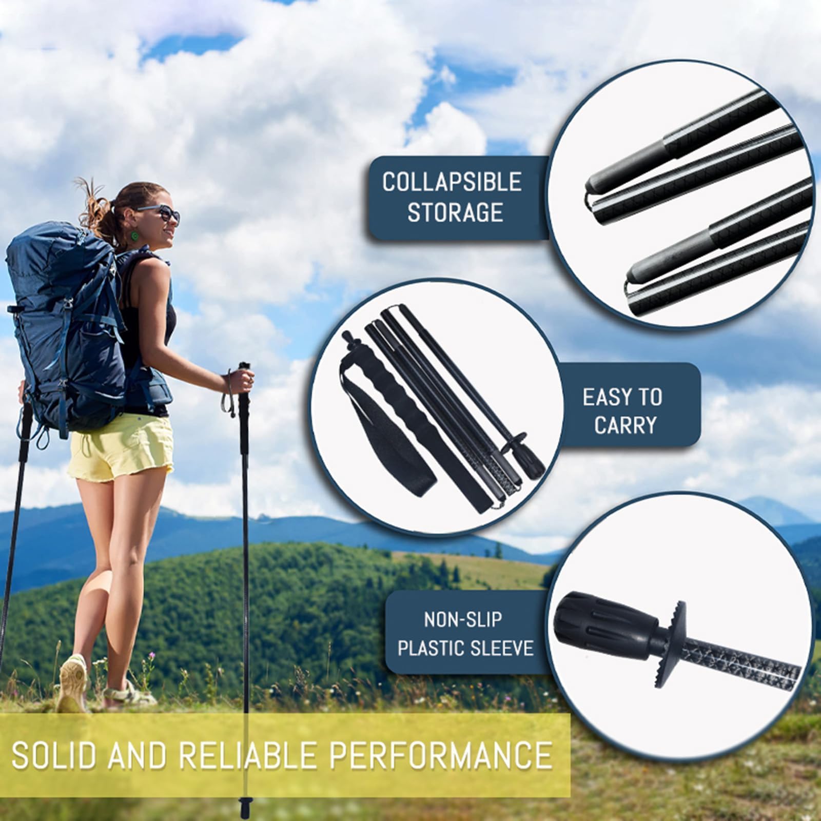 Ultralekkie kijki trekkingowe z włókna węglowego, 5-częściowe, regulowane, z końcówkami antywstrząsowymi, ergonomiczne uchwyty i torba do przechowywania, do wędrówek, spacerów i wędrówek z plecakiem