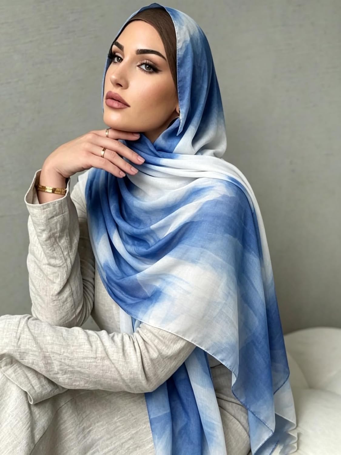 AIBEARTY Women's Watercolour Floral Print Hijab Scarf Soft Tie Dye Muslim Head Wraps Shawls Fashion Islamic Long Scarves