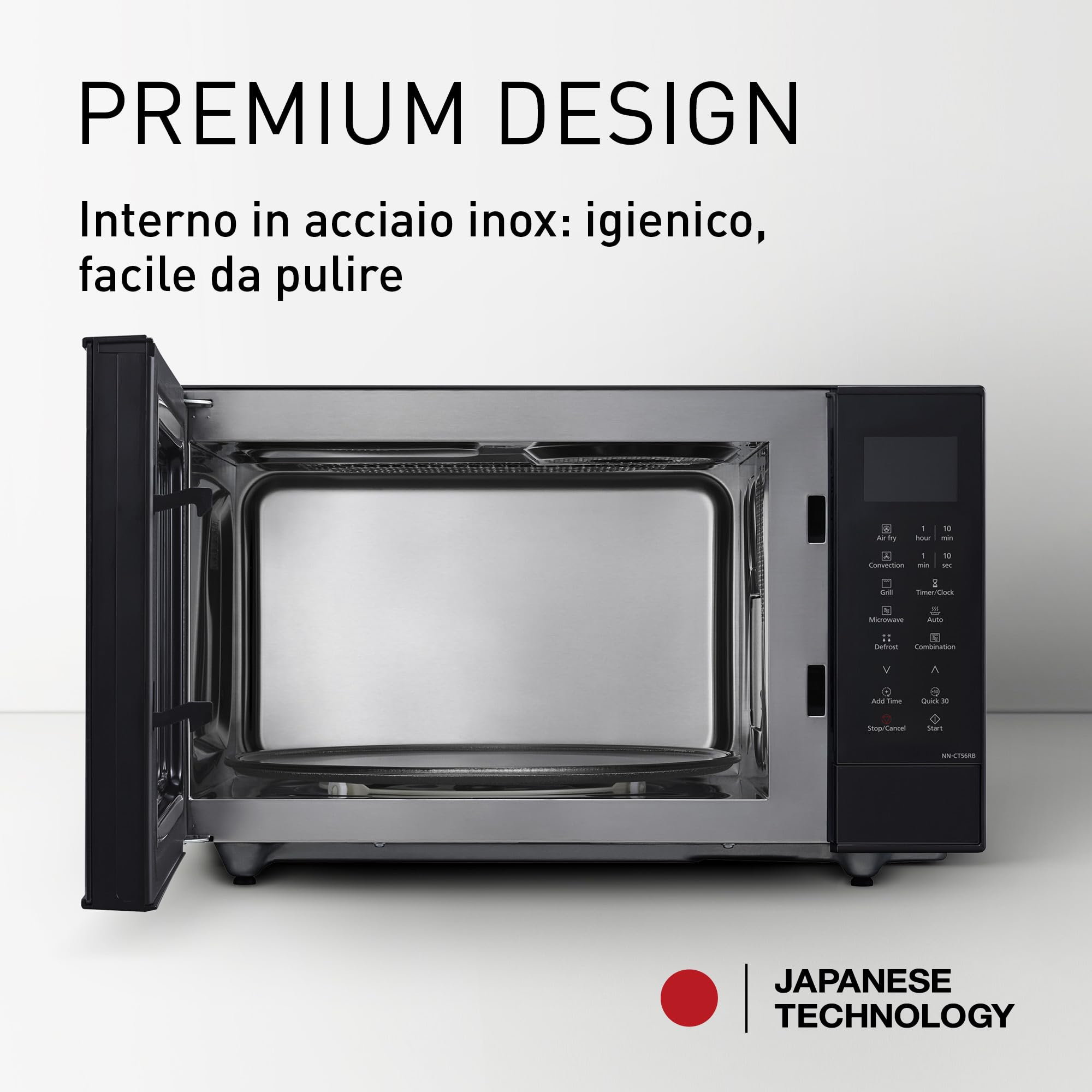 Panasonic NN-CT56RBEPG 27L 4-in-1 Microonde Combinato Inverter con Friggitrice ad Aria, 1000W, 19 Programmi Auto, Cottura Convezione Grill, Design Salvaspazio Compatto, Nero
