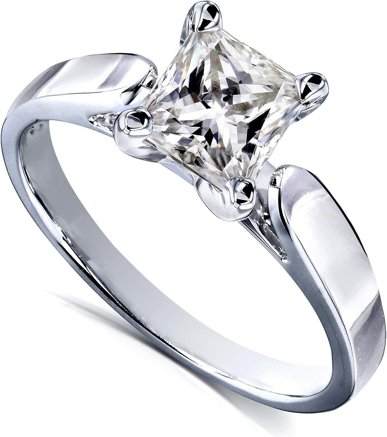 Kobelli Princess Moissanite Solitaire Peg Head Cathedral Engagement Ring 7/8 Carat 14k White Gold - Image 3