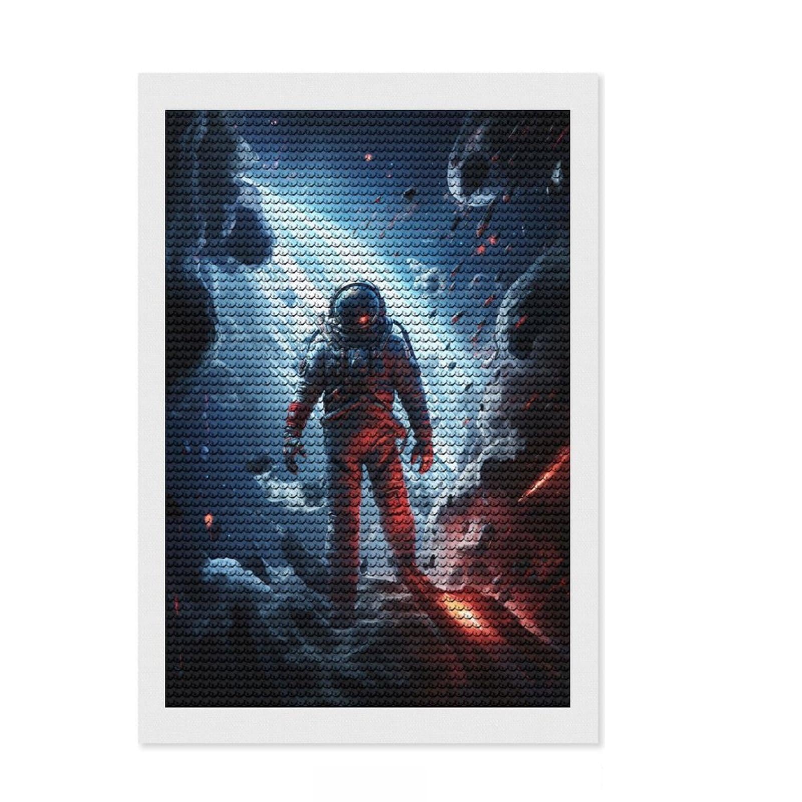 Junmoney Astronaut in Space Full Drill Diamond Painting Kit 8"x12", Relaxing DIY Hobby, Calming Craft to Unwind, Vintage Style Decor