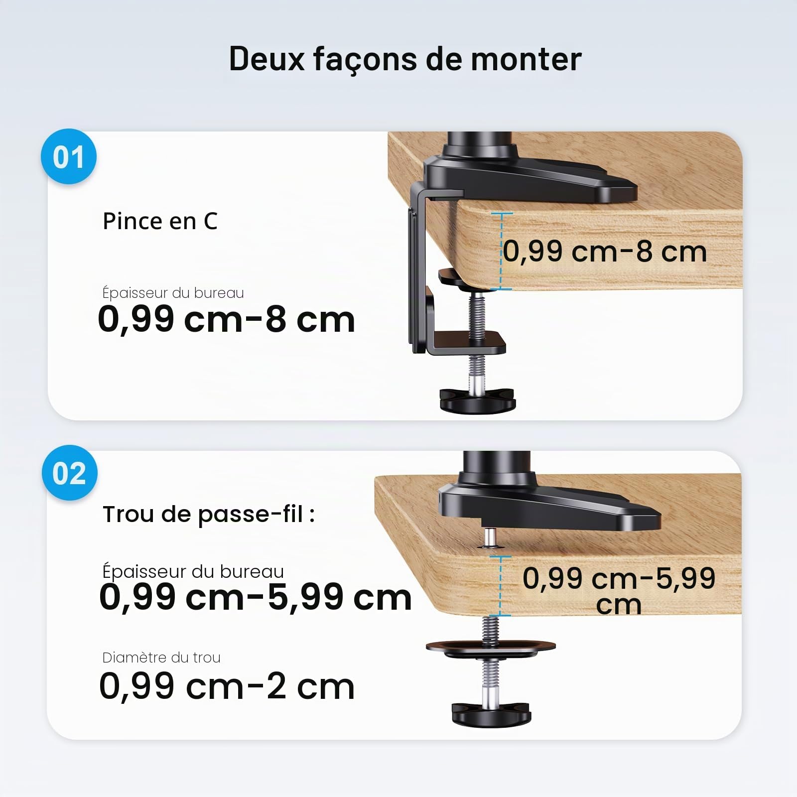HUANUO Support d'écran PC 3 écrans 17-32 Pouces Inclinaison Pivot Montage Chaque Bras 8 kg Gaming