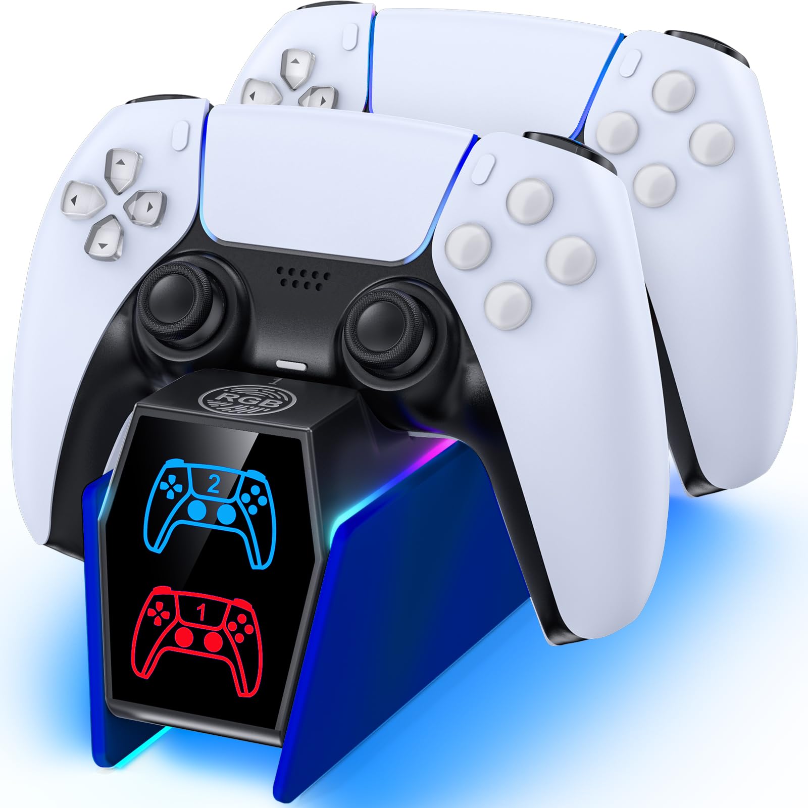 Controller Charger Station Compatible with Play 5 Faceplates Edge & Dual Controller, 9 Lightings P 5 Accessories Charging Station, P 5 Dock Stand with LED Indicator & On-Off Switch, Cobalt Blue for PlayStation Consoles