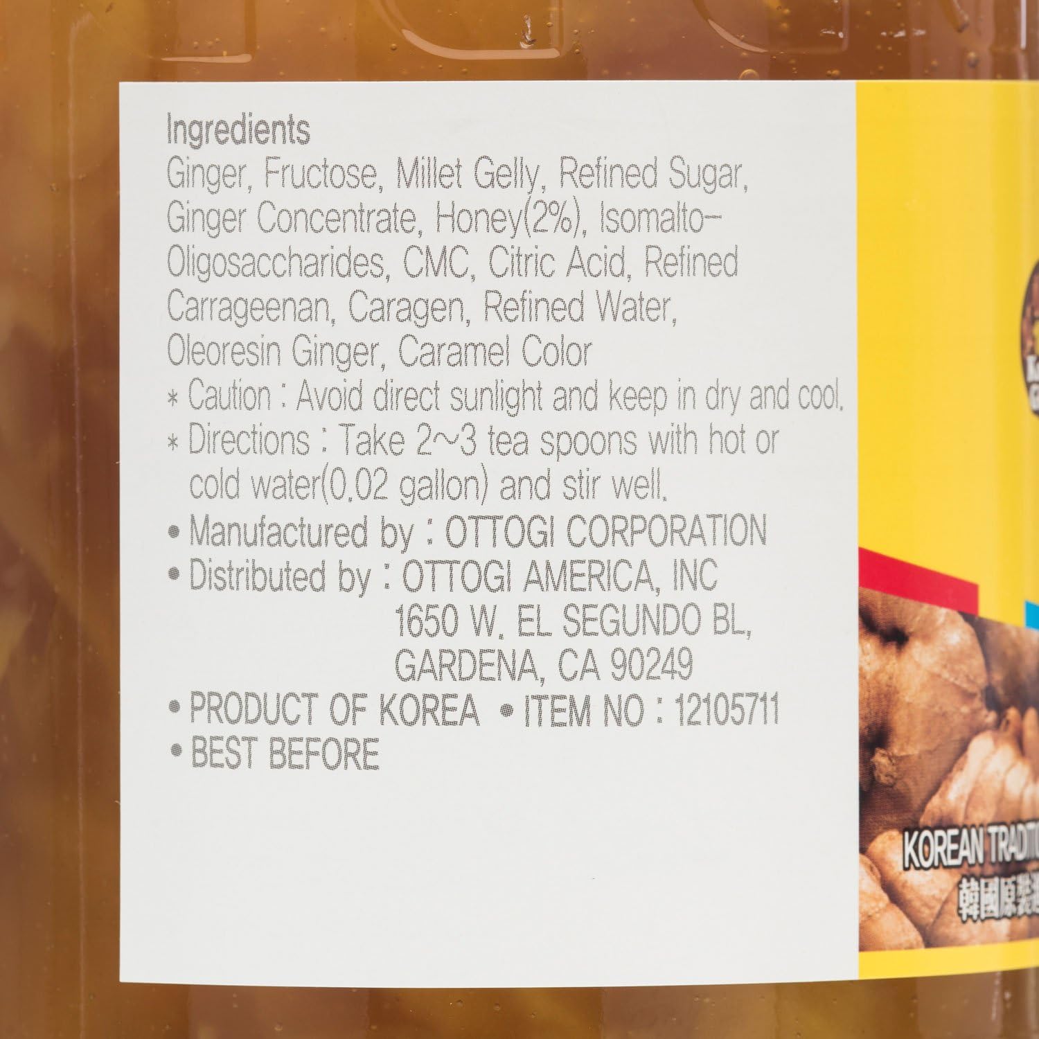 [OTTOGI] Honey Ginger Tea 35oz (1kg), Traditional Korean Tea Concentrate with Real Sliced Ginger & Honey, Caffeine-Free, Soothing & Versatile for Hot or Cold Drinks, Yogurt, and Desserts