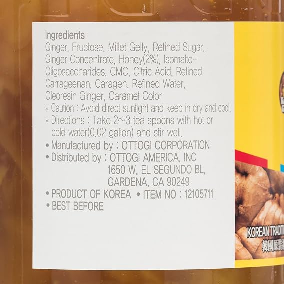 [OTTOGI] Honey Ginger Tea 35oz (1kg), Traditional Korean Tea Concentrate with Real Sliced Ginger & Honey, Caffeine-Free, Soothing & Versatile for Hot or Cold Drinks, Yogurt, and Desserts