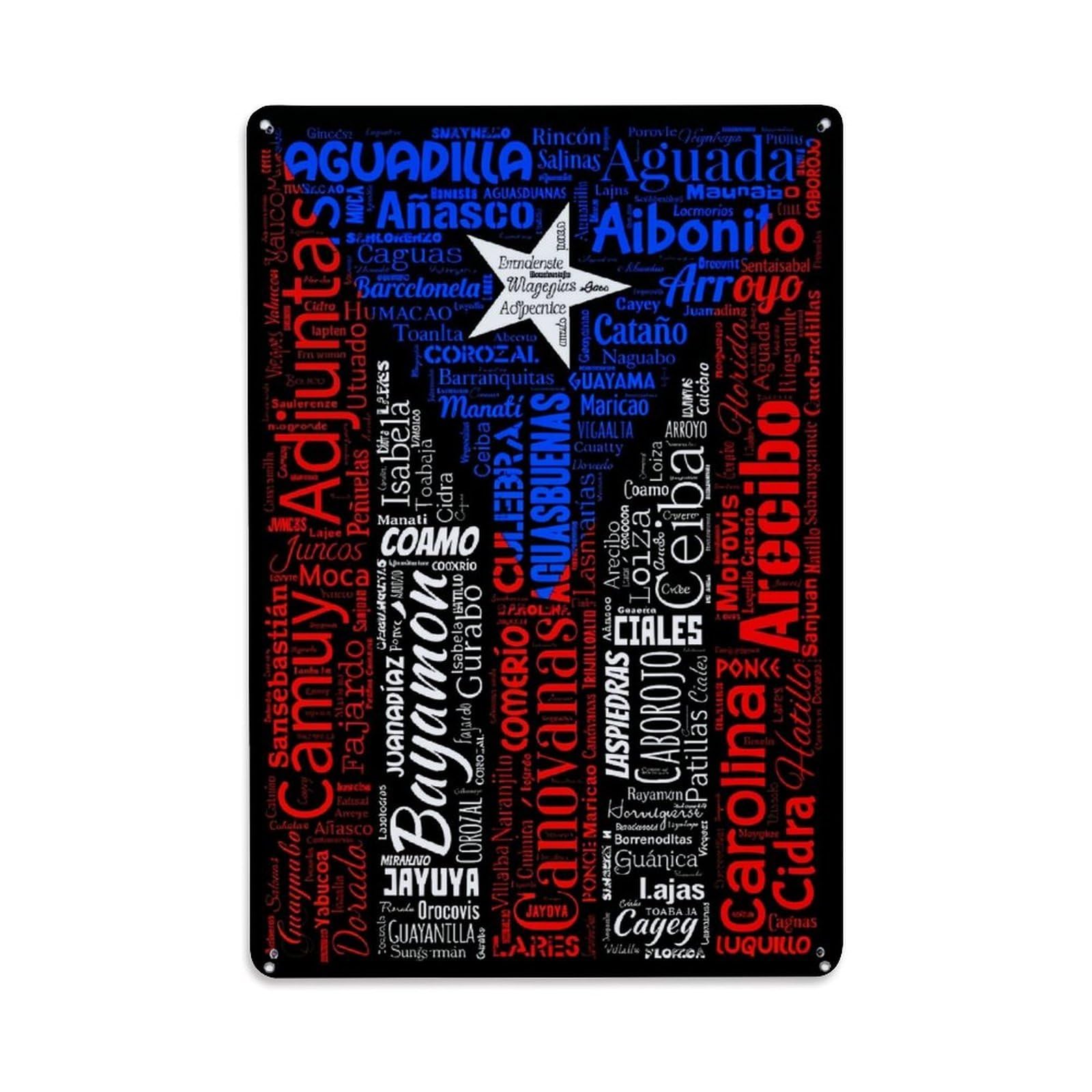 Jdfenggu Vintage Puerto Rico Map Word Art Retro Metal Tin Sign, Decor Art Poster For Bar, Home, Man Cave, Kitchen, Laundry Room Gift 8X12inch