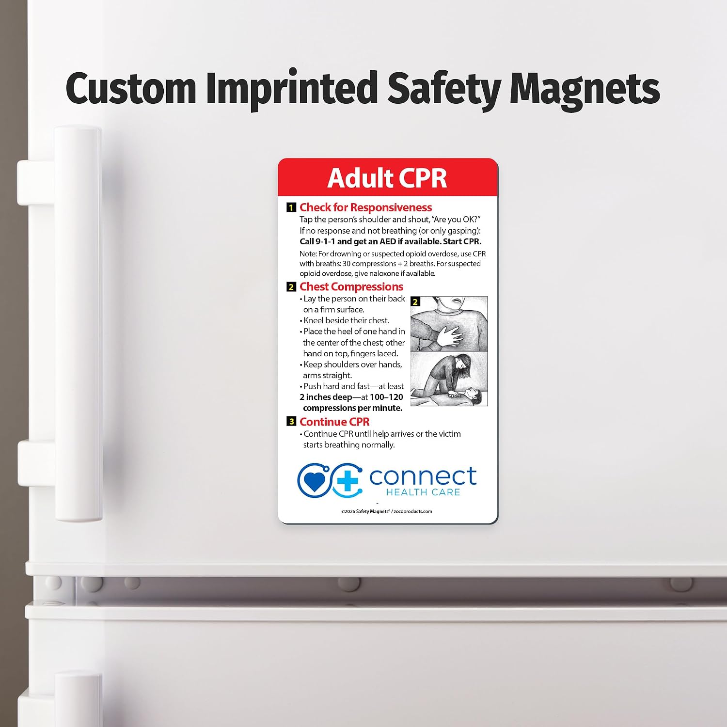 Safety Magnets – Adult CPR Custom Magnets (100-Pack) – Personalized Promotional Handout for Hospitals, Doctors, Clinics, Trade Shows, Conferences & Safety Events – 3" x 5"