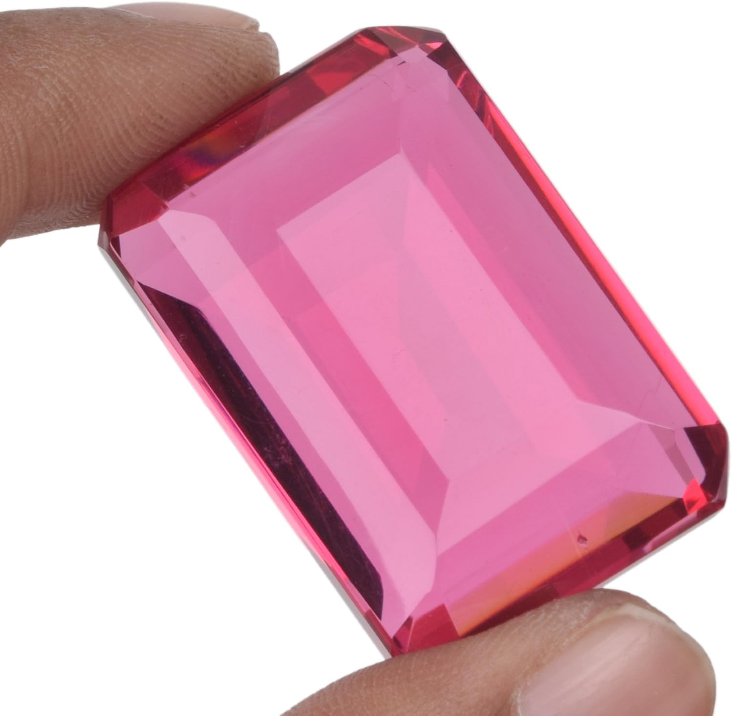 GEMHUB Faceted Pink Tourmaline Gemstone Beads, Emerald Cut Tourmaline Gem Set of 4 Piece 400 Ct Jewelry Making Stone