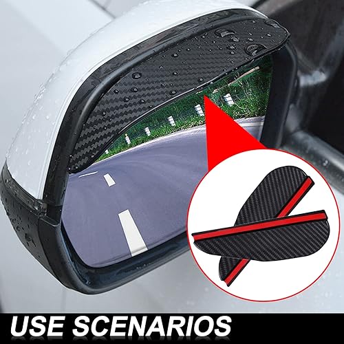 Miniatura 7 de 2 piezas de fibra de carbono para espejo lateral de automóvil, protector de cejas de lluvia, espejo retrovisor de automóvil, cubierta impermeable