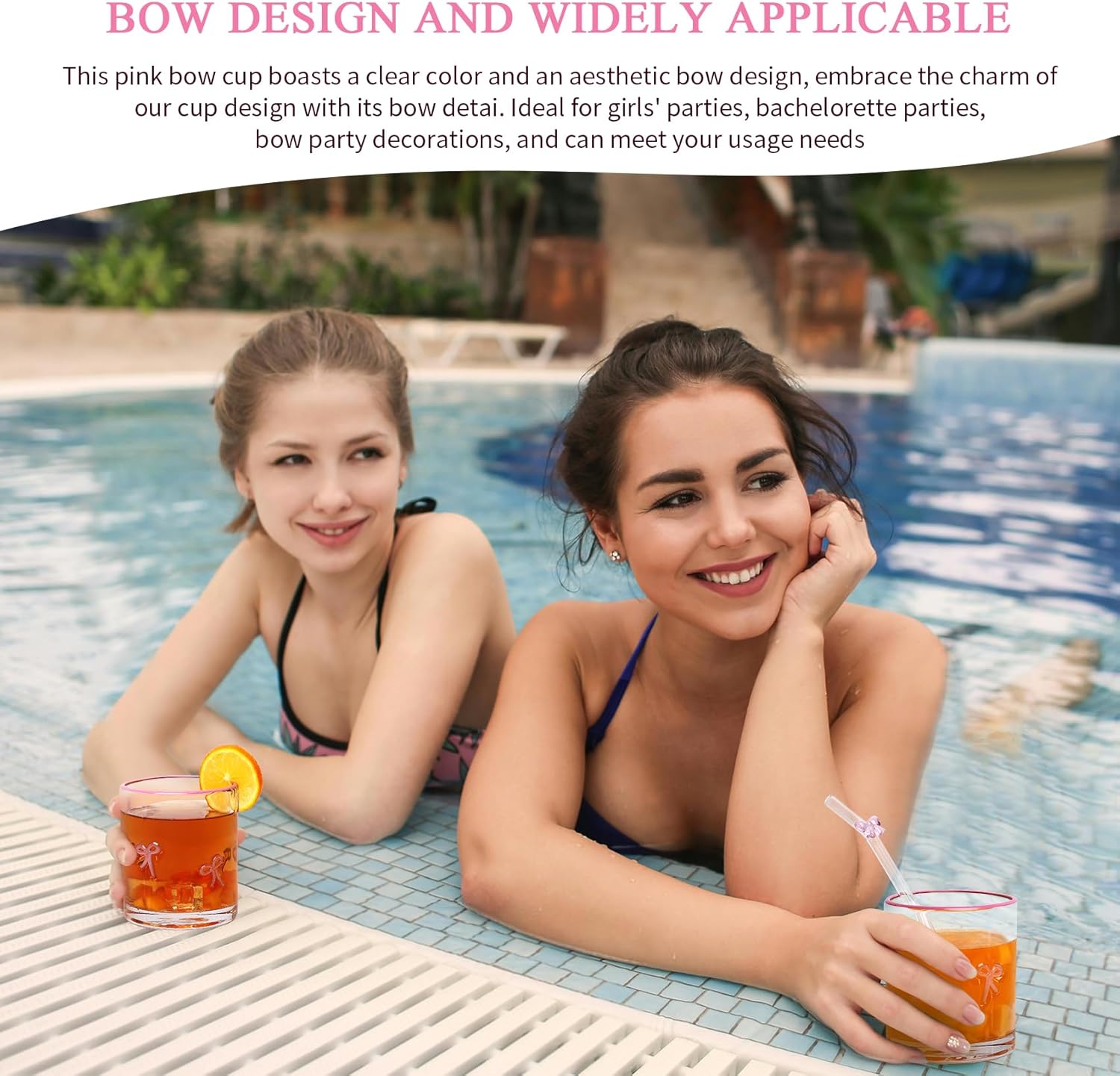 4 Pcs Pink Bow Icon Juice Glass Coquette Bow Aesthetic Cup 14 Oz Double Old Fashioned Icon Whiskey Glass with Heavy Base for Cute Cocktail Glasses for Women Friend Party