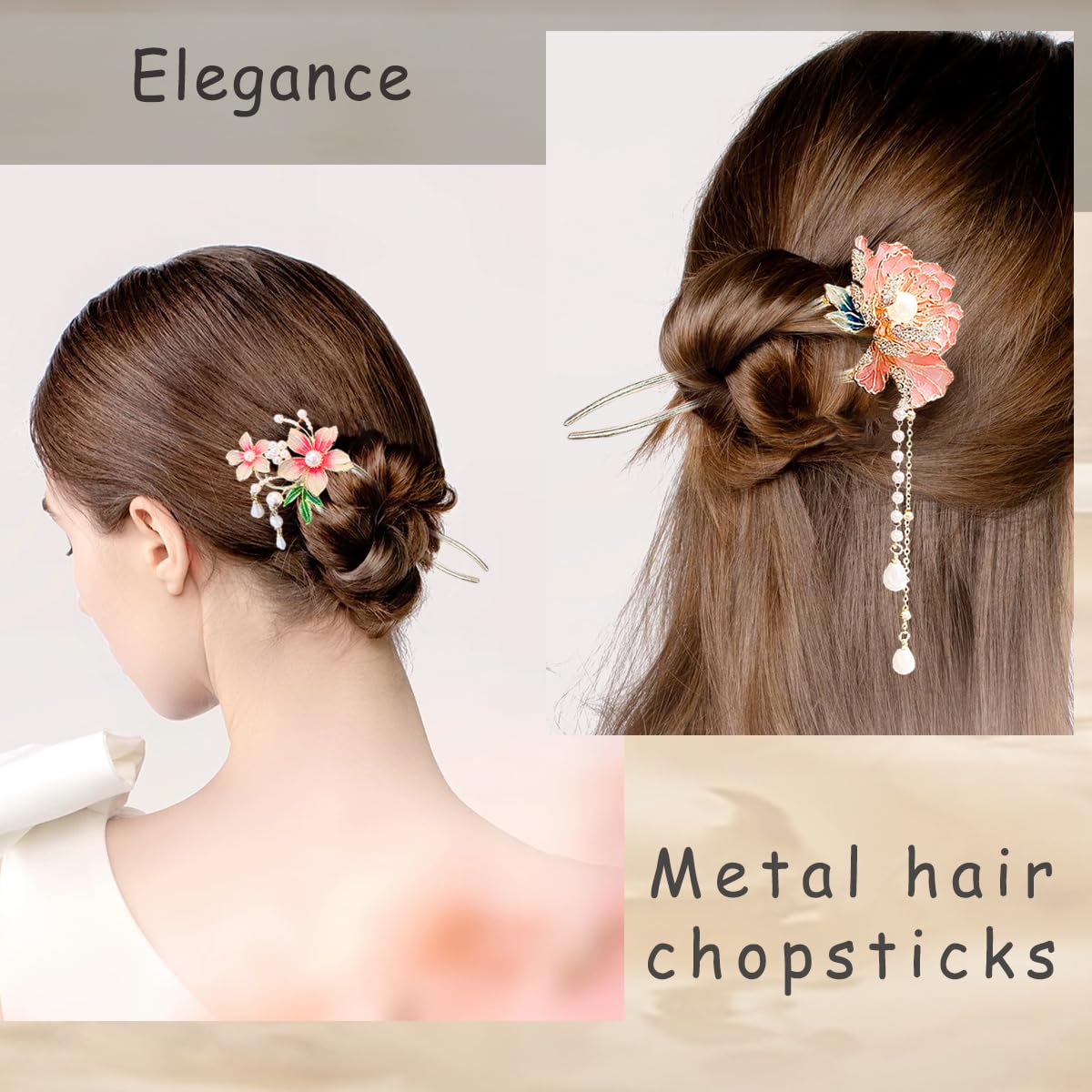 Cinaci 10 Pieces Decorative Vintage Retro Pearl Gold Metal Hair Sticks Pins With Pendants Chinese Hanfu Asian Flower Butterfly Hair Chopsticks Hair Bun Updo Holders Long Hairpins For Women Girls - View #6