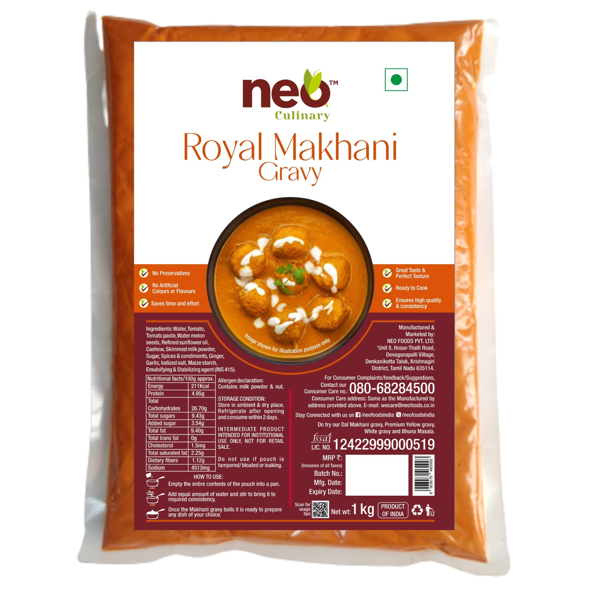 Neo Royal Makhani Gravy 1 Kg I Restaurant Style, Master Chef Choice Gravy I Concentrate - Add water to make Up to 2 kg of Gravy I Ready To Cook & Eat l Base for Paneer Makhani, Butter Chicken, Dal Makhani, Navrattan Korma, Makhana Makhani (B09PY68FWL) Amazon Price History, Amazon Price Tracker