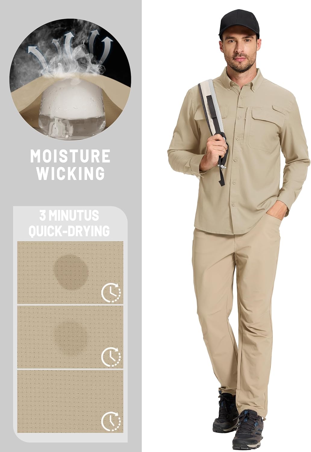 TACVASEN Men's Fishing Shirts Long Sleeve Sun Protection UPF50+ Quick Dry Button Down Shirts with Zipper Pockets - Image 5