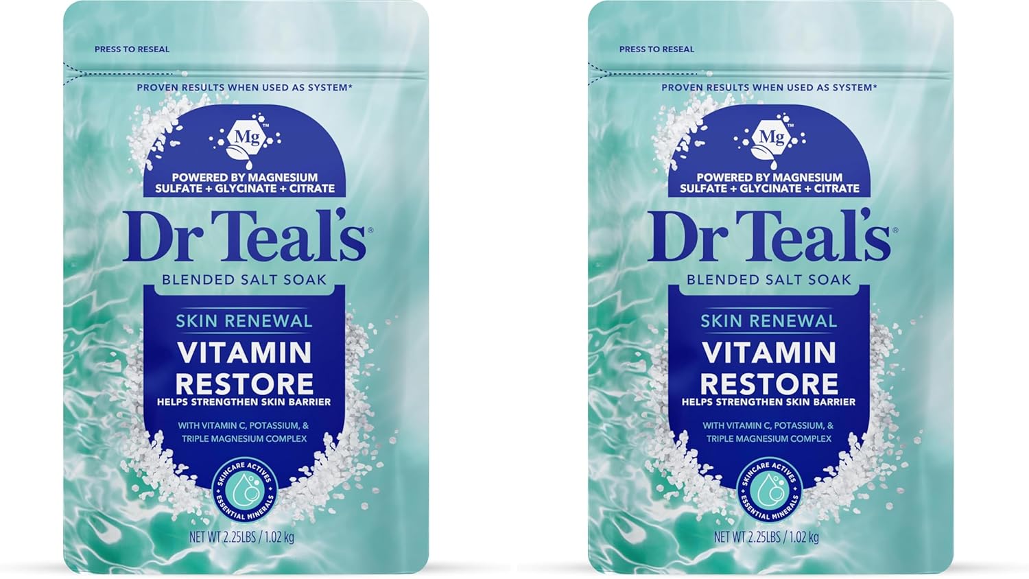 Dr Teal's Skin Renewal Vitamin Restore Blended Salt Soak, 2.25 lb (Pack of 2)