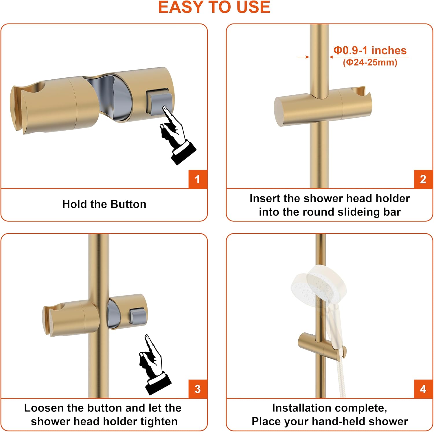Shower Head Holder for Slide Bar Adjustable Hand Shower Holder Bracket for Slide Bar, Slider Clamp Bathroom Replacement,360 Degree Rotation Sprayer Holder,Brushed Gold Finish image 3