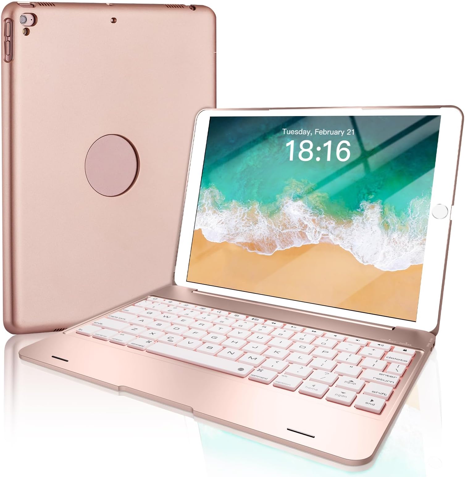 NOKBABO iPad Keyboard Case for iPad Pro 9.7 inch, 2018 iPad 6th Gen, 2017 iPad 5th Gen, iPad Air 2 & 1 case with Keyboard, 130° Smart Folio Hard Back Cover, Ultra Slim, Auto Wake and Sleep - Rose Gold
