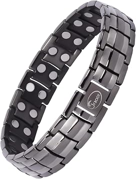 JEROOT Magnetic Bracelets for Men, Pure Titanium Bracelet 3500Gauss Per Magnet, Mens Bracelet Lymphatic Jewelry Gifts Gray-2