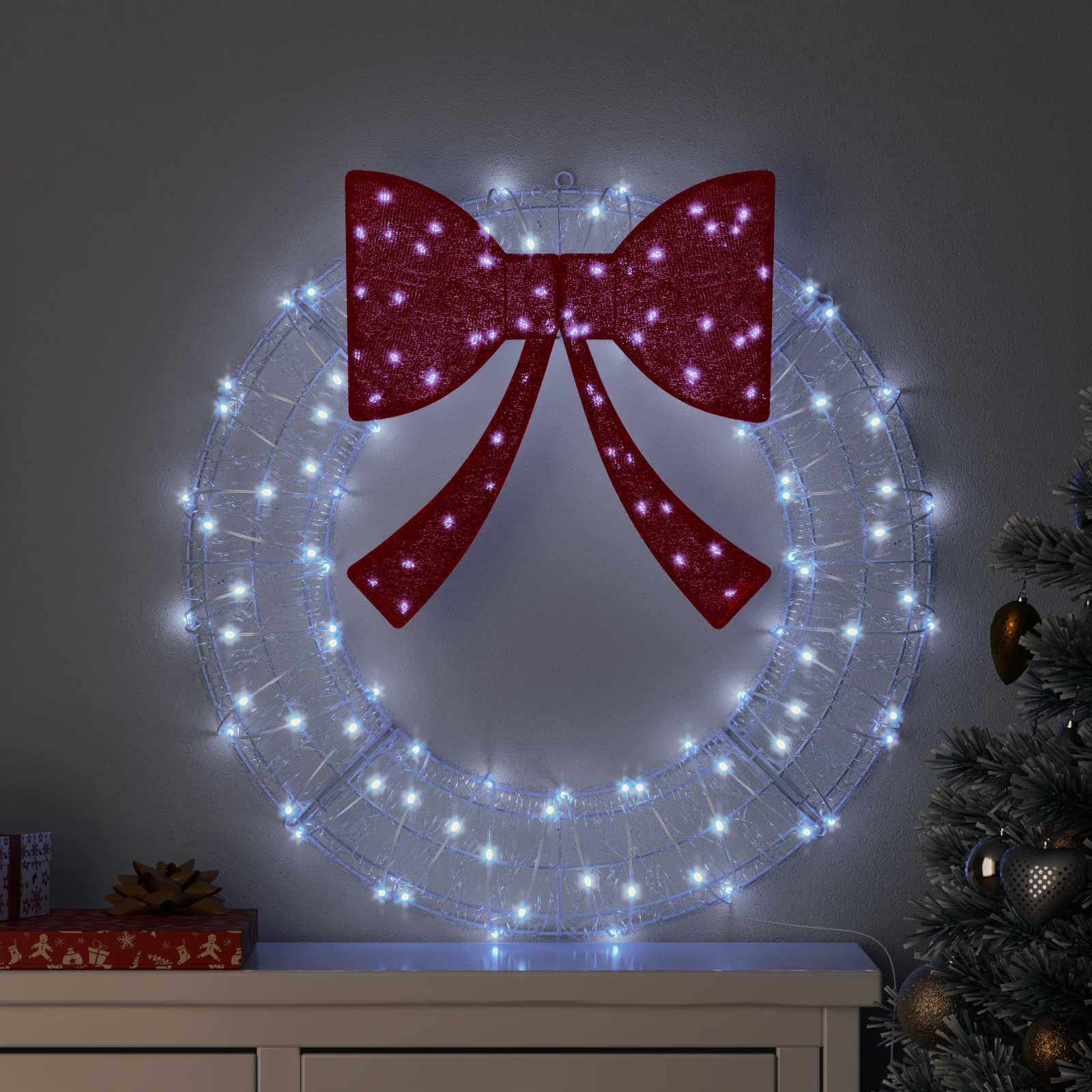 Couronne lumineuse Noël 60 LED blanc froid grand format 76cm alimentation USB