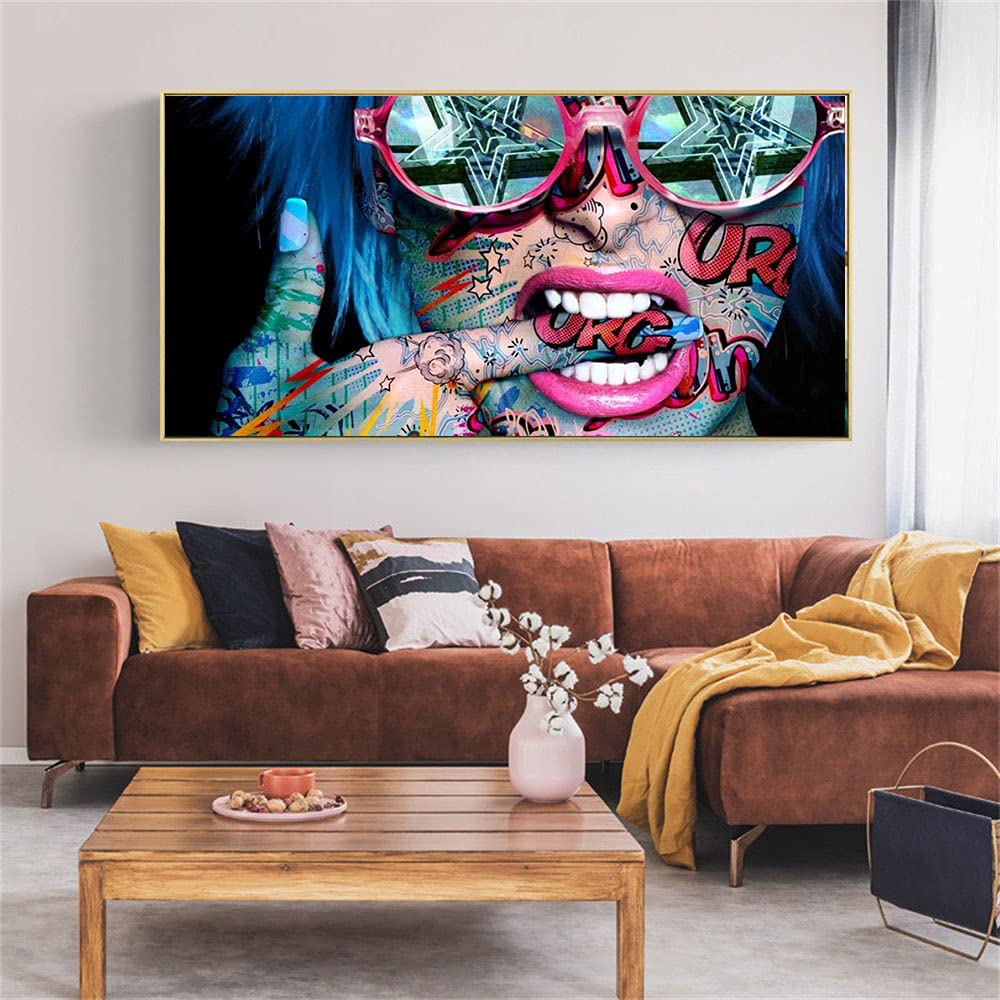 luose Graffiti Street Women Bite Finger Wall Art Canvas Painting
