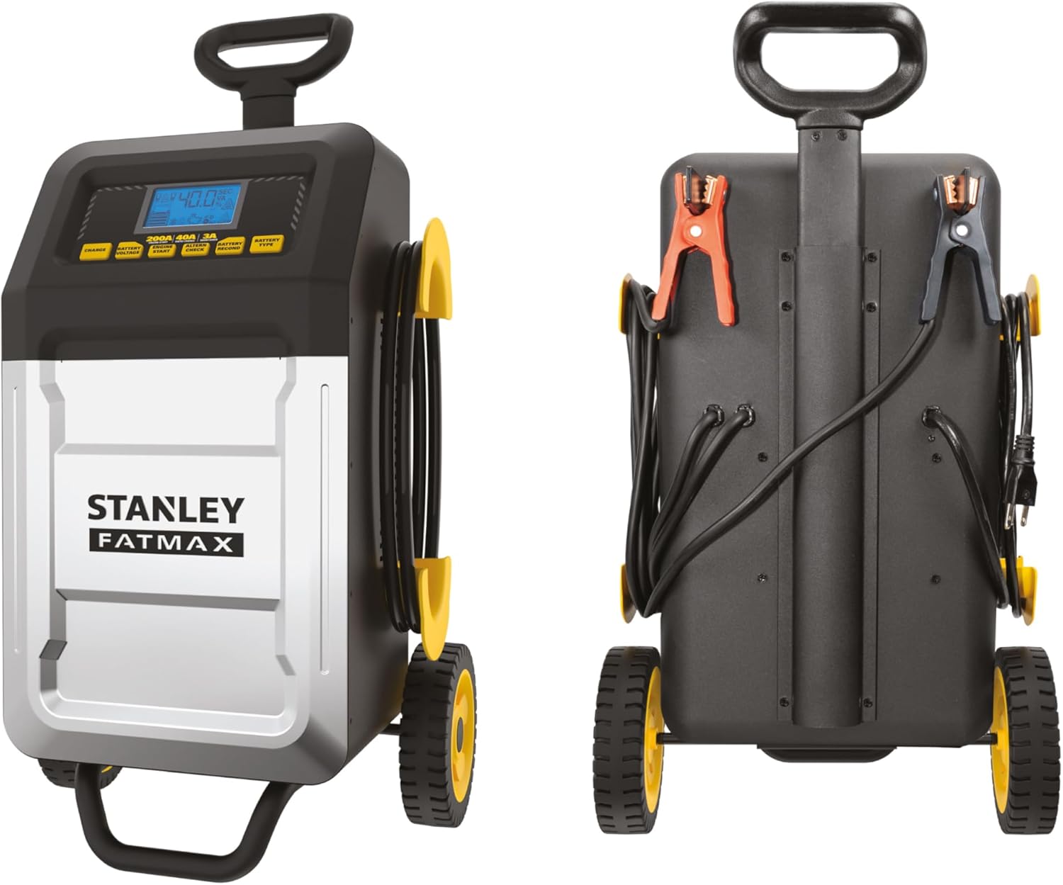 STANLEY BC200F 40 Amp Rolling Battery Charger and Maintainer with 200 Amp Engine Start, Voltage Meter & Battery Reconditioner