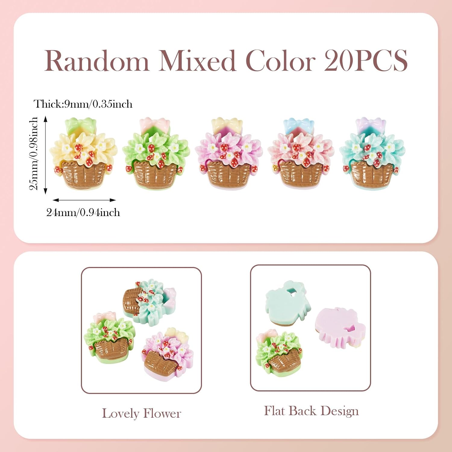 KISSITTY 20Pcs Mini Resin Bouquet Cabochon Colorful Bouquet of Flowers Cabochon Spring Floral Charms Cabochons Flatback Embellishments for DIY Craft Scrapbooking Hair Clip Bracelet Bag Keychain Decor
